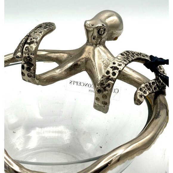 Culinary Concepts London Silver Plated Octopus Embedded Clear Bowl With Tags - Picture 2 of 15